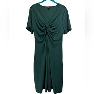 Moosta Curve Green Ribbed Twisted Knot Front Short Sleeve Dress Size 1XL☀️